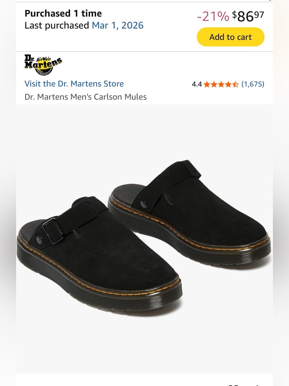 Black Dr. Martens Carlson Mules NWT - Picture 5 of 6